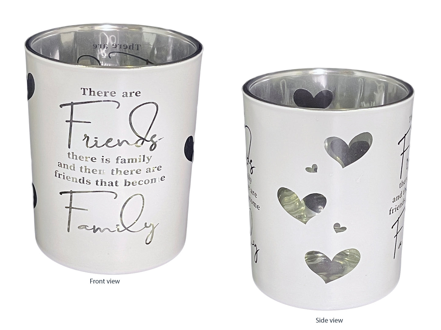 Candle holder (Glass) with tea light candle - "Family & Friends" (100x75mm)