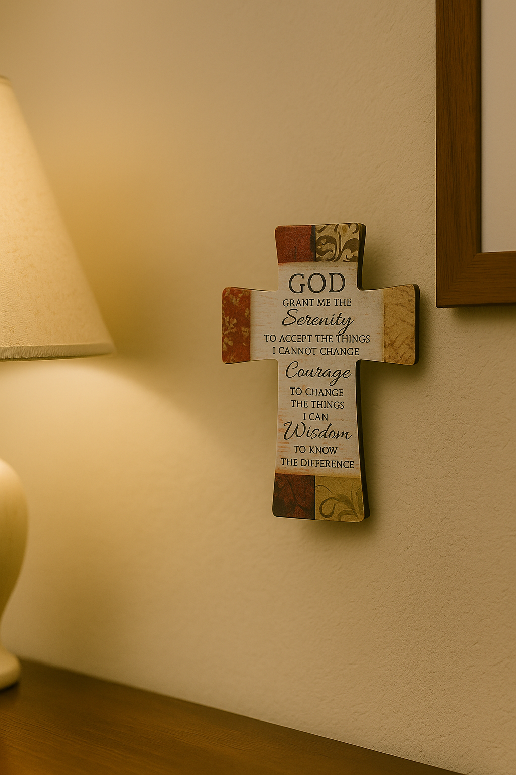 Cross - Standing / Hanging Cross - God Serenity Courage Wisdom (porcelain)