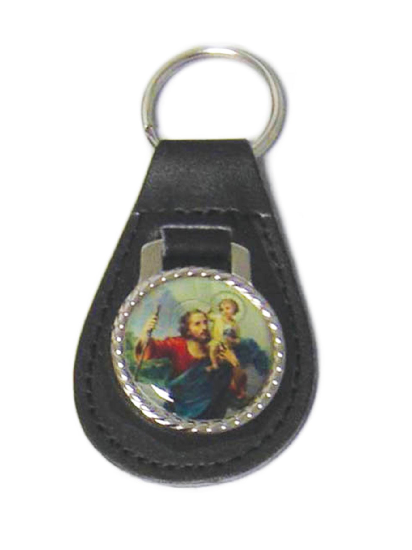 Keyring - St Christopher - Round (leather and metal)