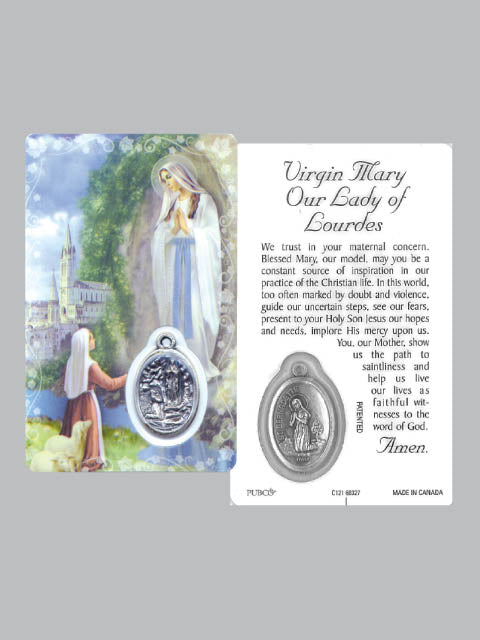 Laminated Card and Medal - Our Lady of Lourdes