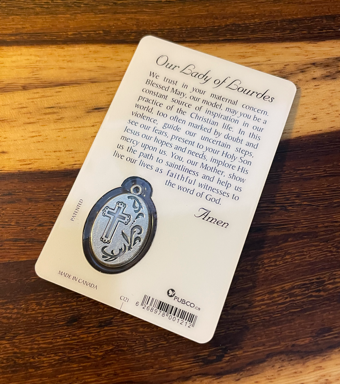 Laminated Card and Medal - Our Lady of Lourdes