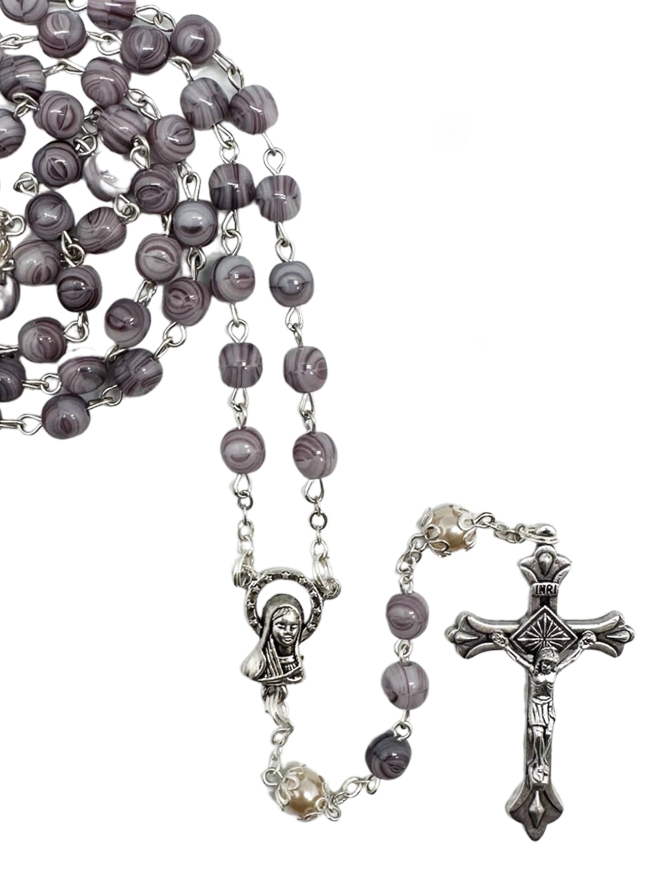 Rosary - Imitation Precious Stone - Amethyst (5mm beads with capped mysteries)