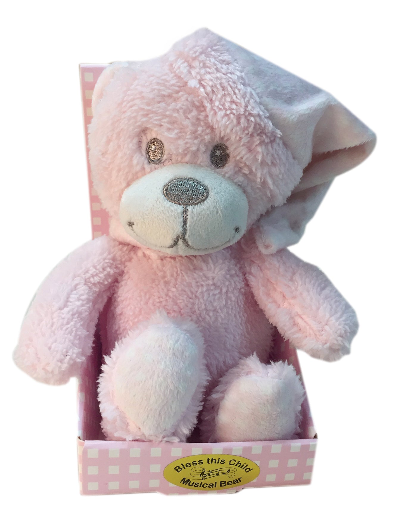Plush Toy - Bear (Pink) "Bless this Child" - With Music (15cms high)
