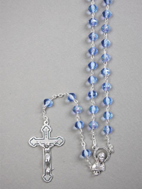 Rosary - (Glass) - Aurora Borealis - Blue - (6mm round beads)