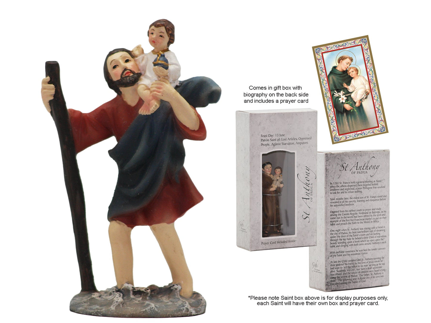 Statue - Boxed Statue with Prayer Cards - St Christopher (resin - 87mm high)