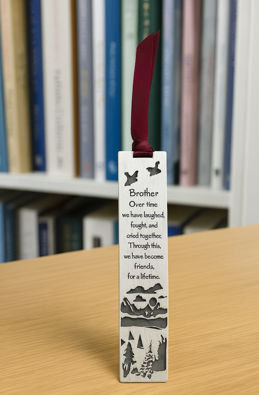 Bookmark (Metal) with gift tag - "Brother, Over Time We Have Laughed" (90x20mm)