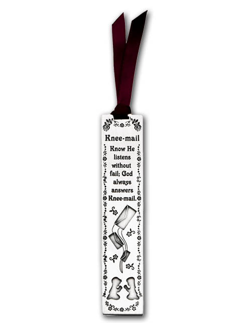 Bookmark (Metal) with gift tag - "Knee-mail, know he listens without fail" (90x20mm)