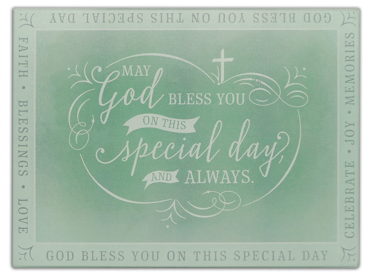 Cake Board - "May God Bless you on this Special Day and Always " (Tempered Glass - 390 x 290mm)