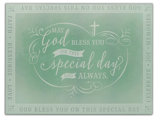 Cake Board - "May God Bless you on this Special Day and Always " (Tempered Glass - 390 x 290mm)