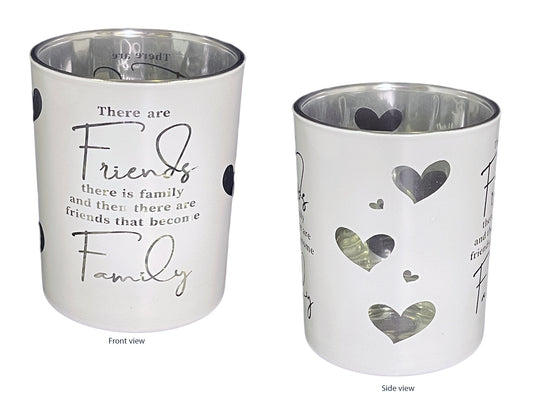 Candle holder (Glass) with tea light candle - "Family & Friends" (100x75mm)