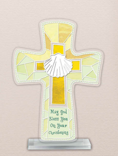 Crucifix - (Painted Glass) - "Christening" - (133x65x185mm)