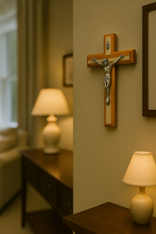Crucifix 20 - Wall Crucifix - Olive Wood (metal with wooden base)