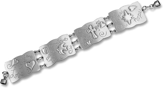 Linked Bracelet - (Metal) - Magnetic Clasp - "Love, Faith, Hope, Peace" (Scalloped)