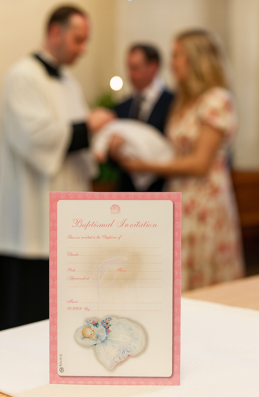 Baptism - Invitational Set - Girl Pink - 20 Sheets and envelopes - (130 x 195mm)