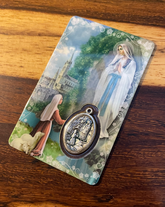 Laminated Card and Medal - Our Lady of Lourdes