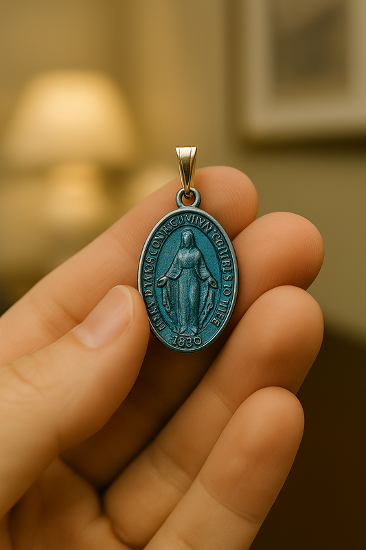 Devotional  Religious Medal - Miraculous - Our Lady of Grace (blue enamel)