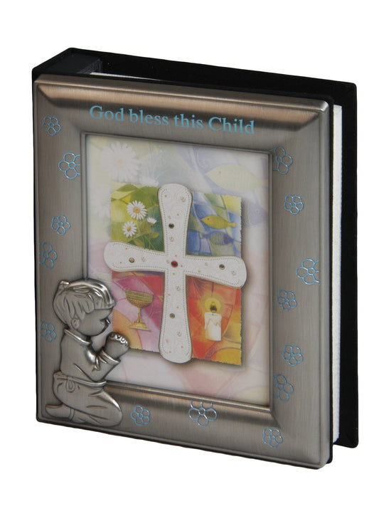 Photo Album (Pewter Metal) - "God Bless This Child" Blue Engraved (135x170mm (6x4" photos))