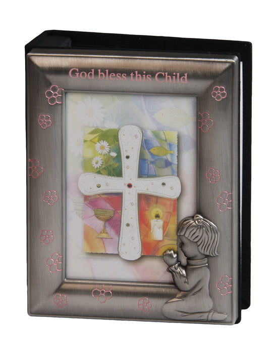 Photo Album (Pewter Metal) - "God Bless This Child" Pink Engraved (135x170mm (6x4" photos))