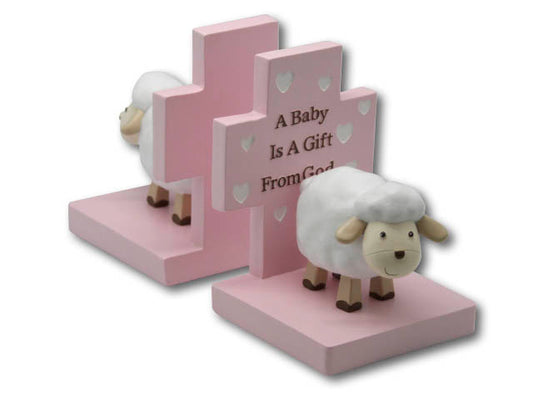 Bookends - Pink - "A Baby is a Gift" (213x98x135mm)