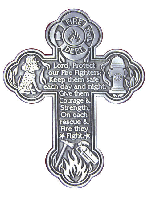 Cross (Metal) - St Florian - "Lord Protect our Fire Fighters" (110x140mm)