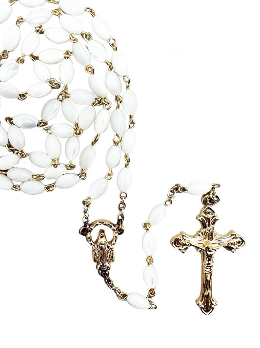 Rosary (Genuine Mother of Pearl) - Gold (8mm Beads)