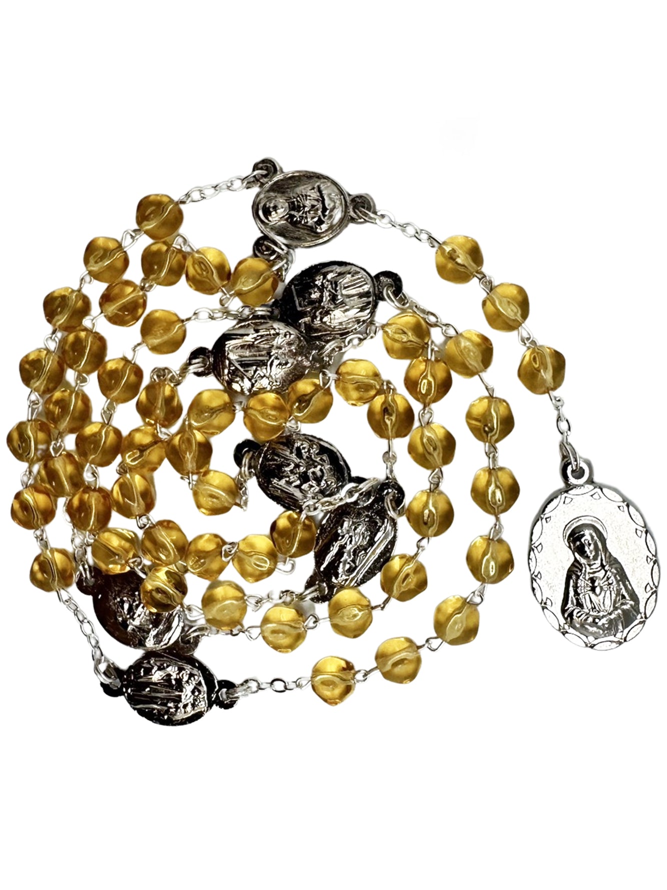 Rosary - (Glass) - Seven Dolor - Yellow (6mm round beads)
