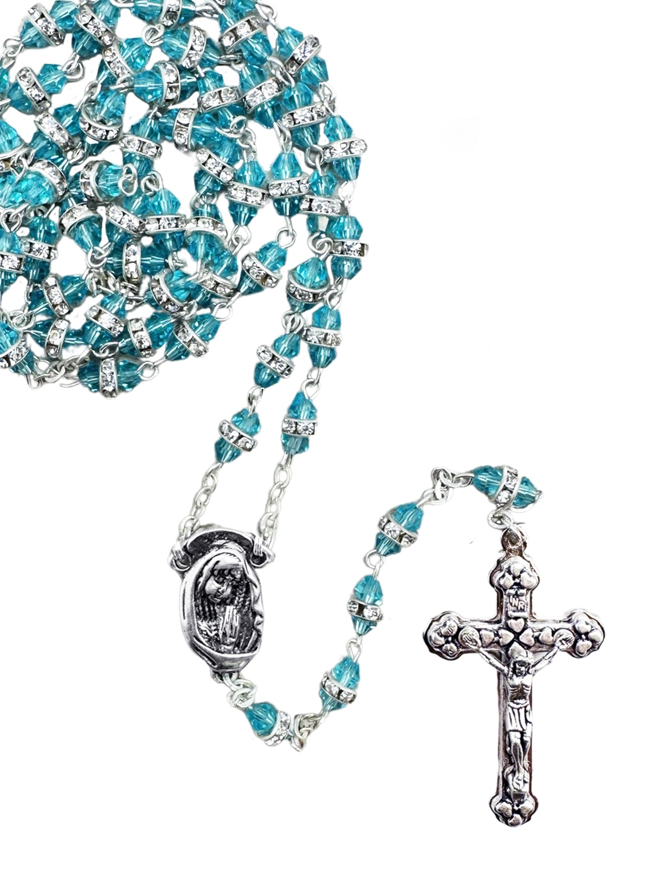 Rosary - Rosary with Diamente (aqua)