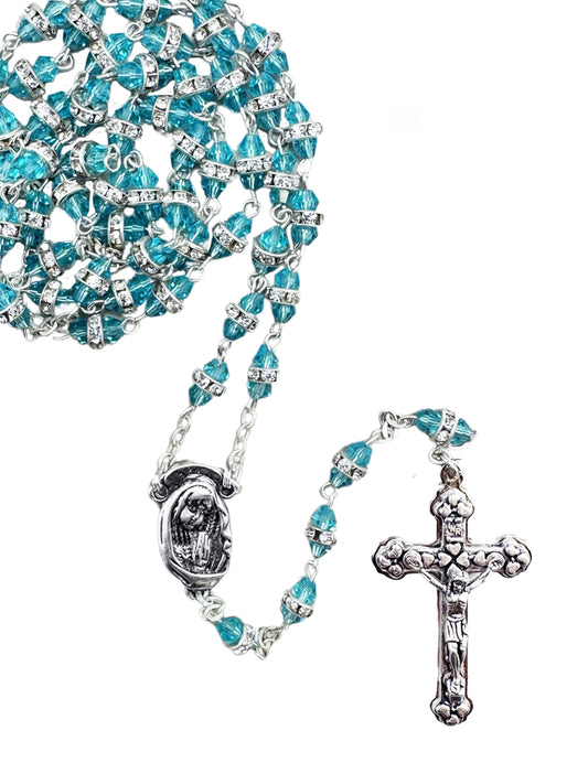 Rosary - Rosary with Diamente (aqua)
