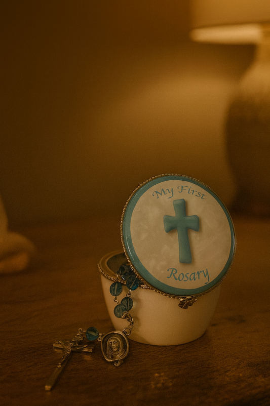 Rosary - First Rosary Blue In Porcelain Box (glass)