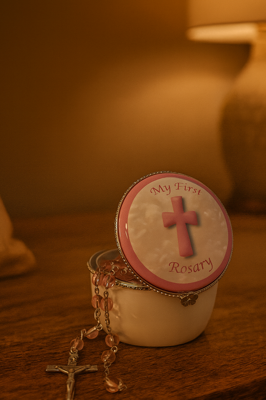 Rosary - First Rosary Pink In Porcelain Box (glass)