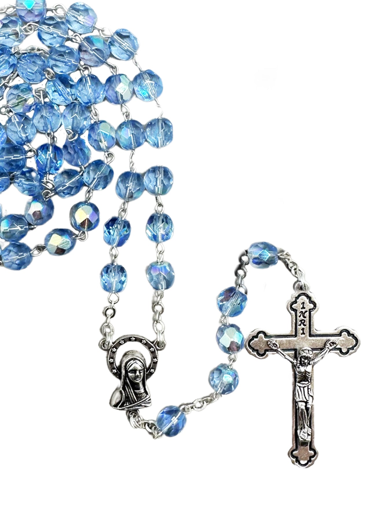 Rosary (Crystal) - Aurora Borealis - Blue (7mm Beads)