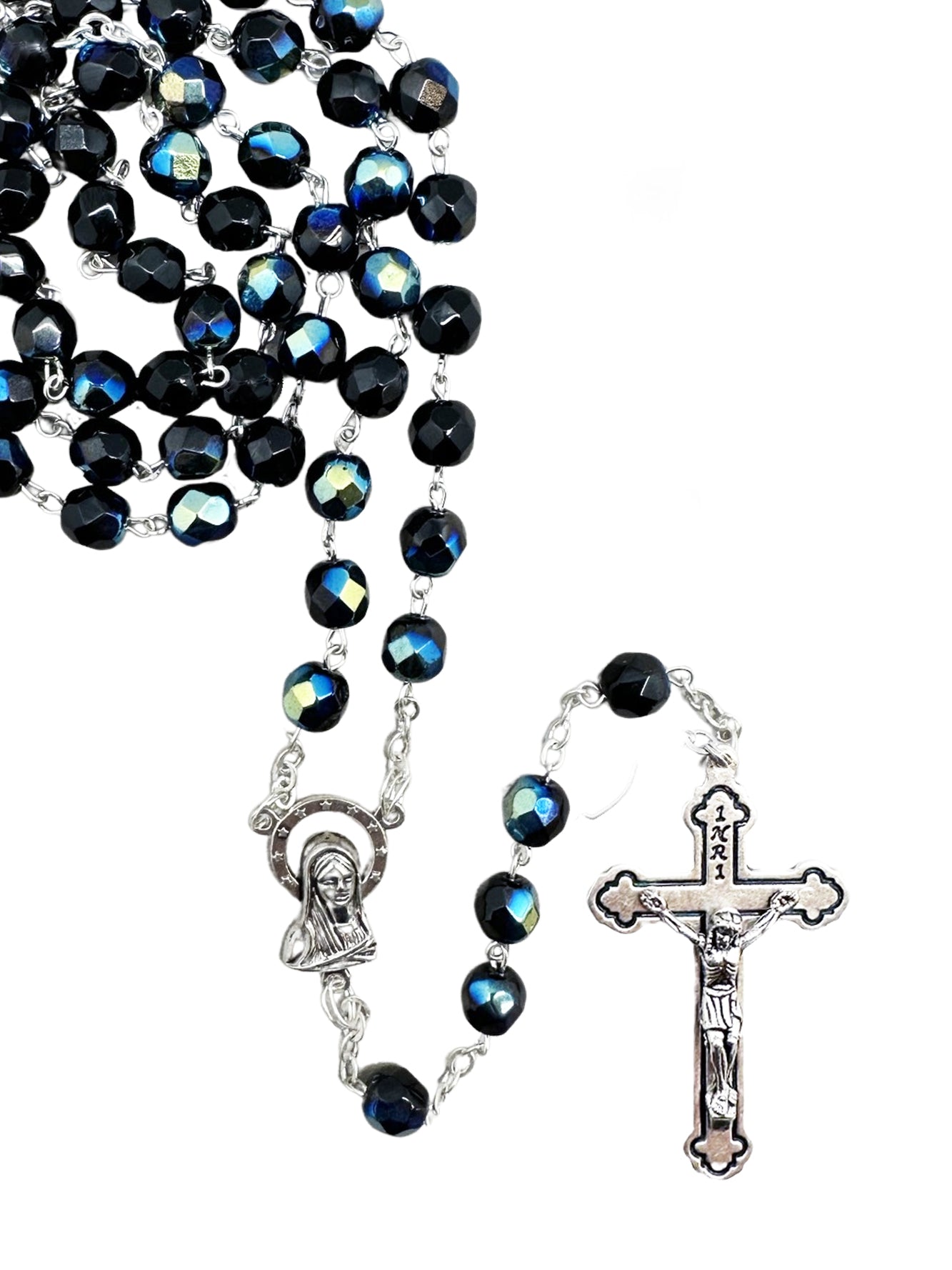 Rosary (Crystal) - Aurora Borealis - Black (7mm Beads)