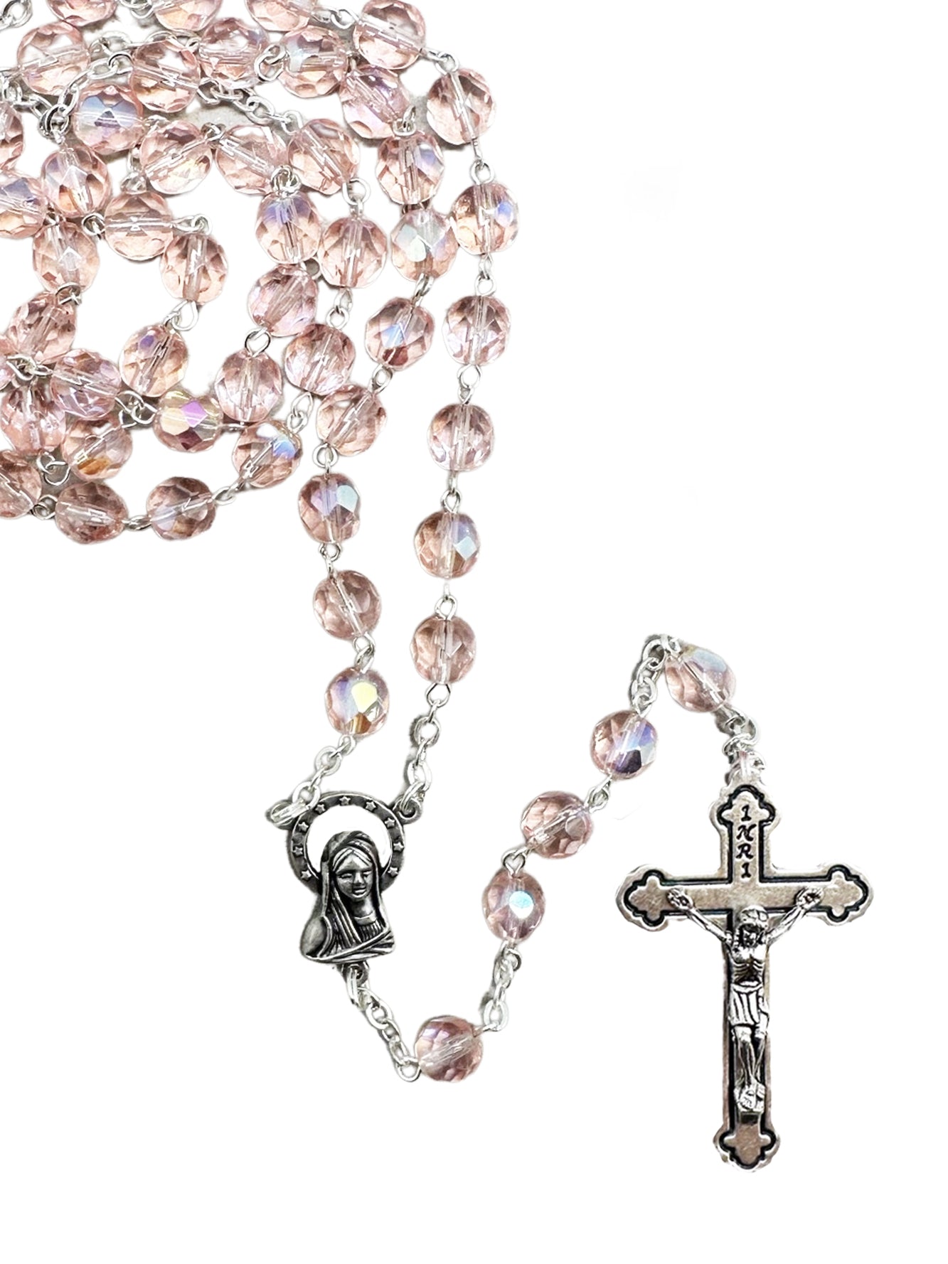 Rosary (Crystal) - Aurora Borealis - Pink (7mm Beads)