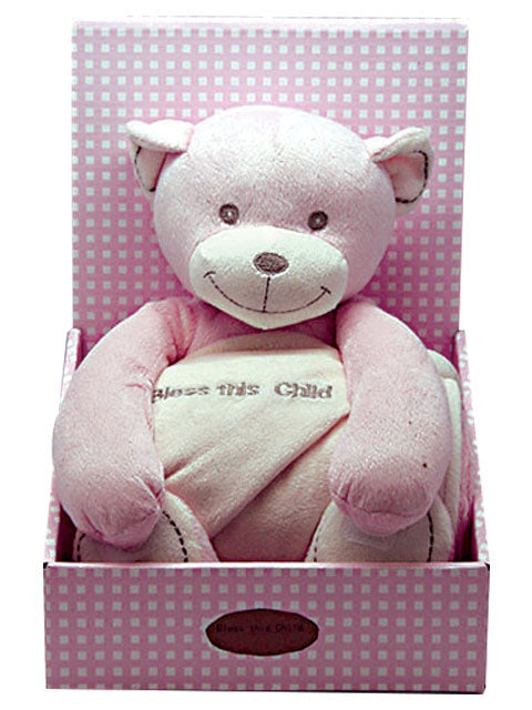 Bear and Blanket - "Bless This Child" - Pink (25cms high Bear)