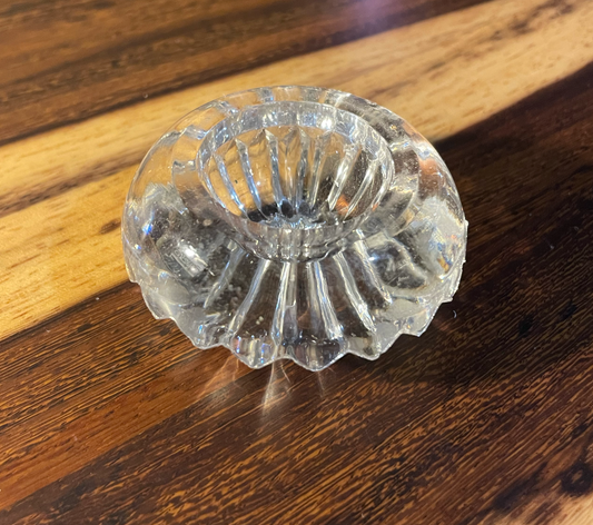 Vintage Clear Cut Crystal Candle Holder – Small Decorative Glass Dish (1950s Style)