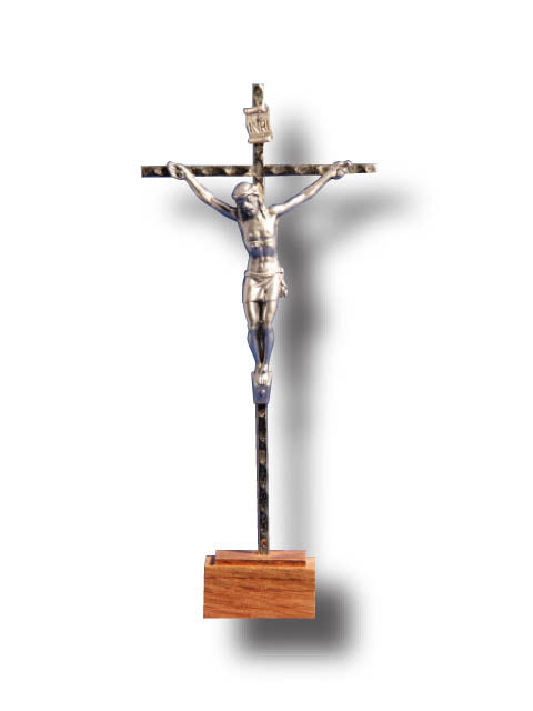 Crucifix - Standing Crucifix (metal with wooden base)