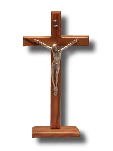Crucifix - Standing Crucifix (metal with olive wood base)