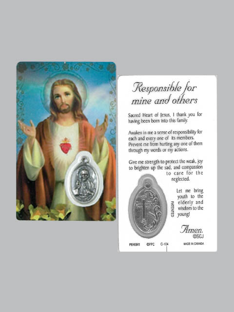 Laminated Card and Medal - Sacred Heart of Jesus