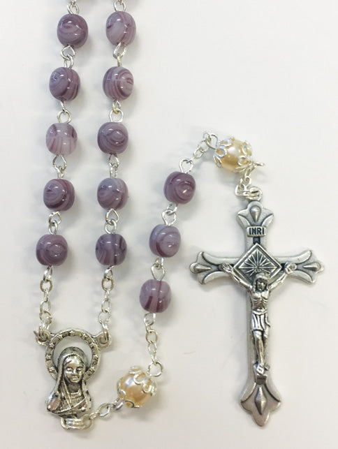 Rosary - Imitation Precious Stone - Amethyst (5mm beads with capped mysteries)
