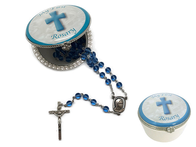 Rosary - First Rosary Blue In Porcelain Box (glass)