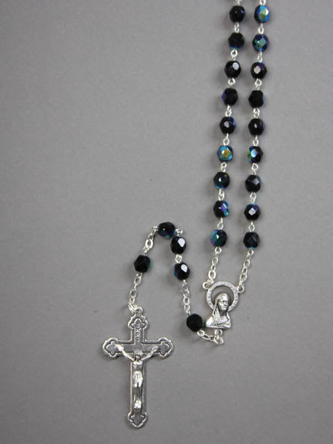 Rosary (Crystal) - Aurora Borealis - Black (7mm Beads)