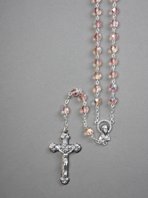 Rosary (Crystal) - Aurora Borealis - Pink (7mm Beads)