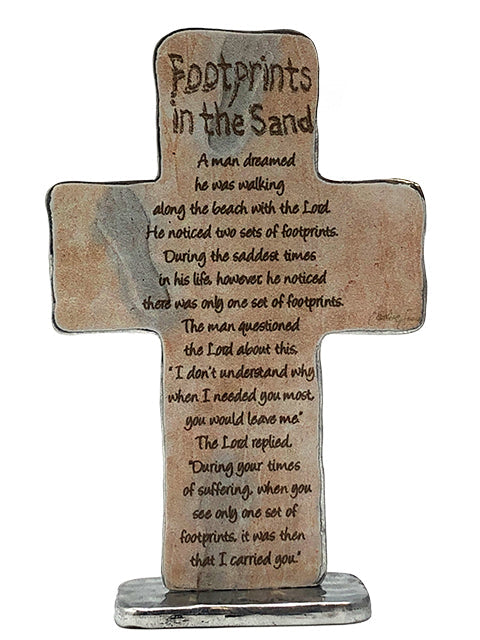 Cross - Standing Cross - Footprints (painted metal)