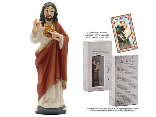 Statue - Boxed Statue with Prayer Cards - Sacred Heart of Jesus (resin - 87mm high)