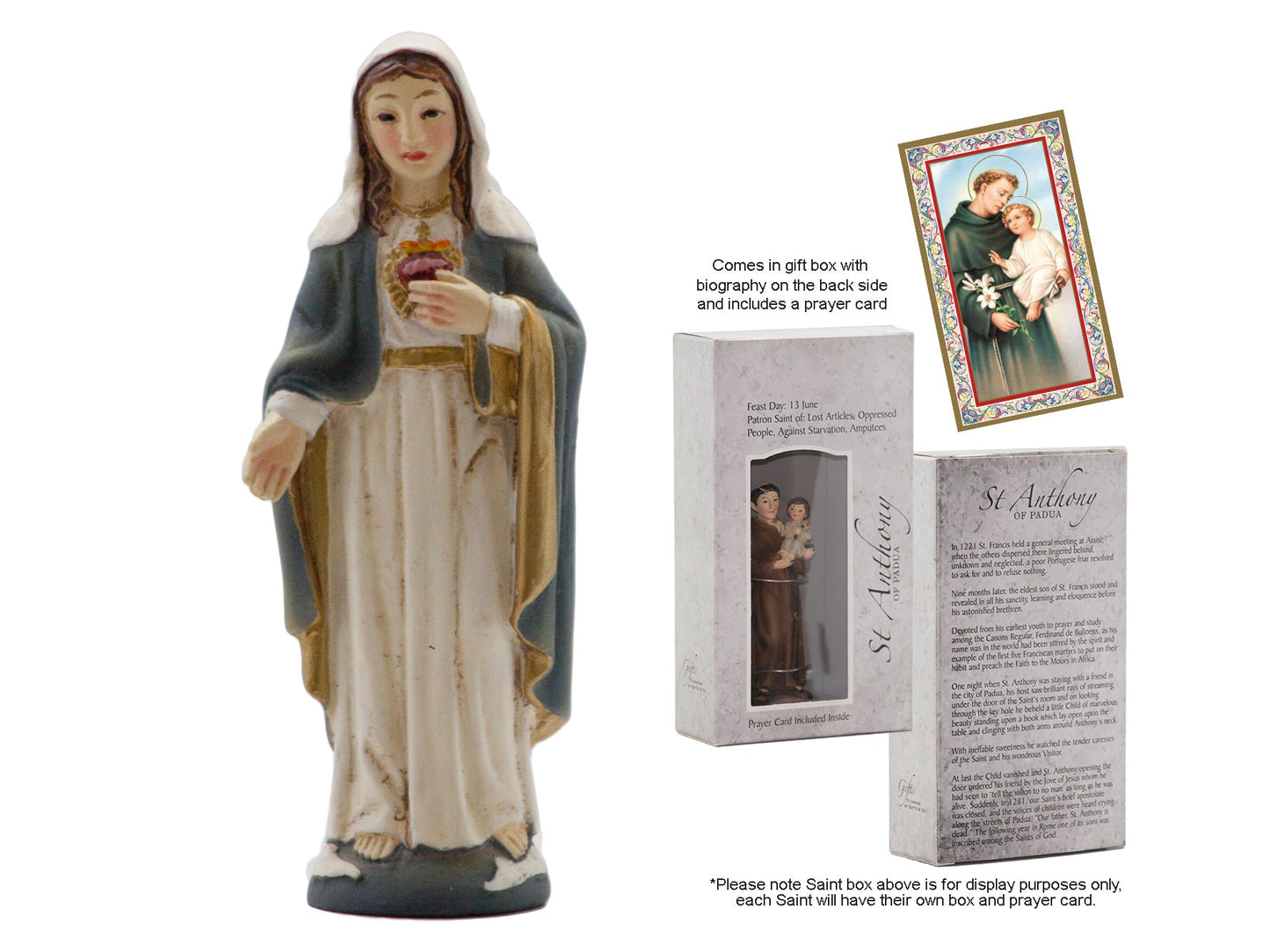 Statue - Boxed Statue with Prayer Cards - Sacred Heart of Mary (resin - 87mm high)