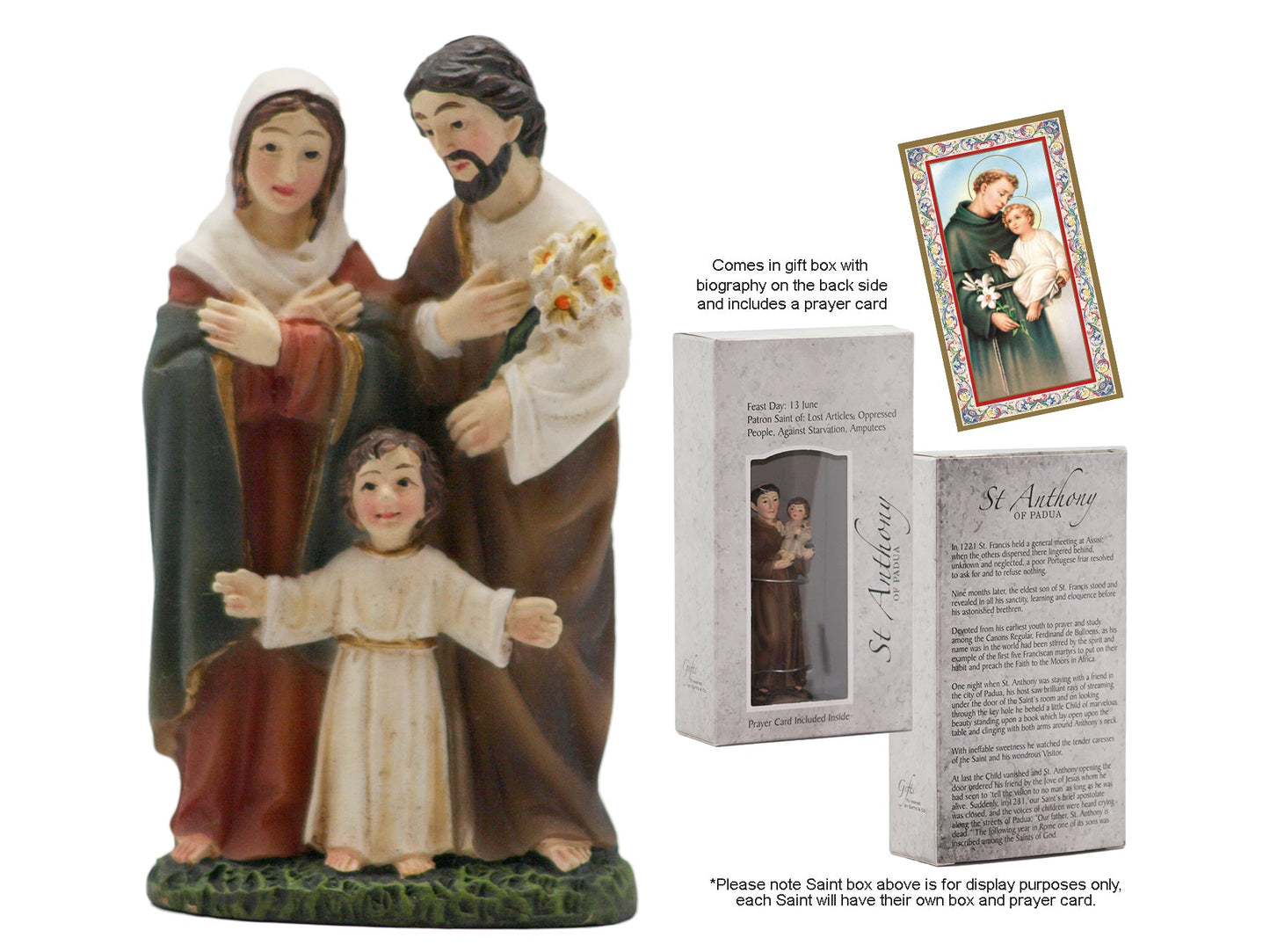Statue - Boxed Statue with Prayer Cards - Holy Family (resin - 87mm high)