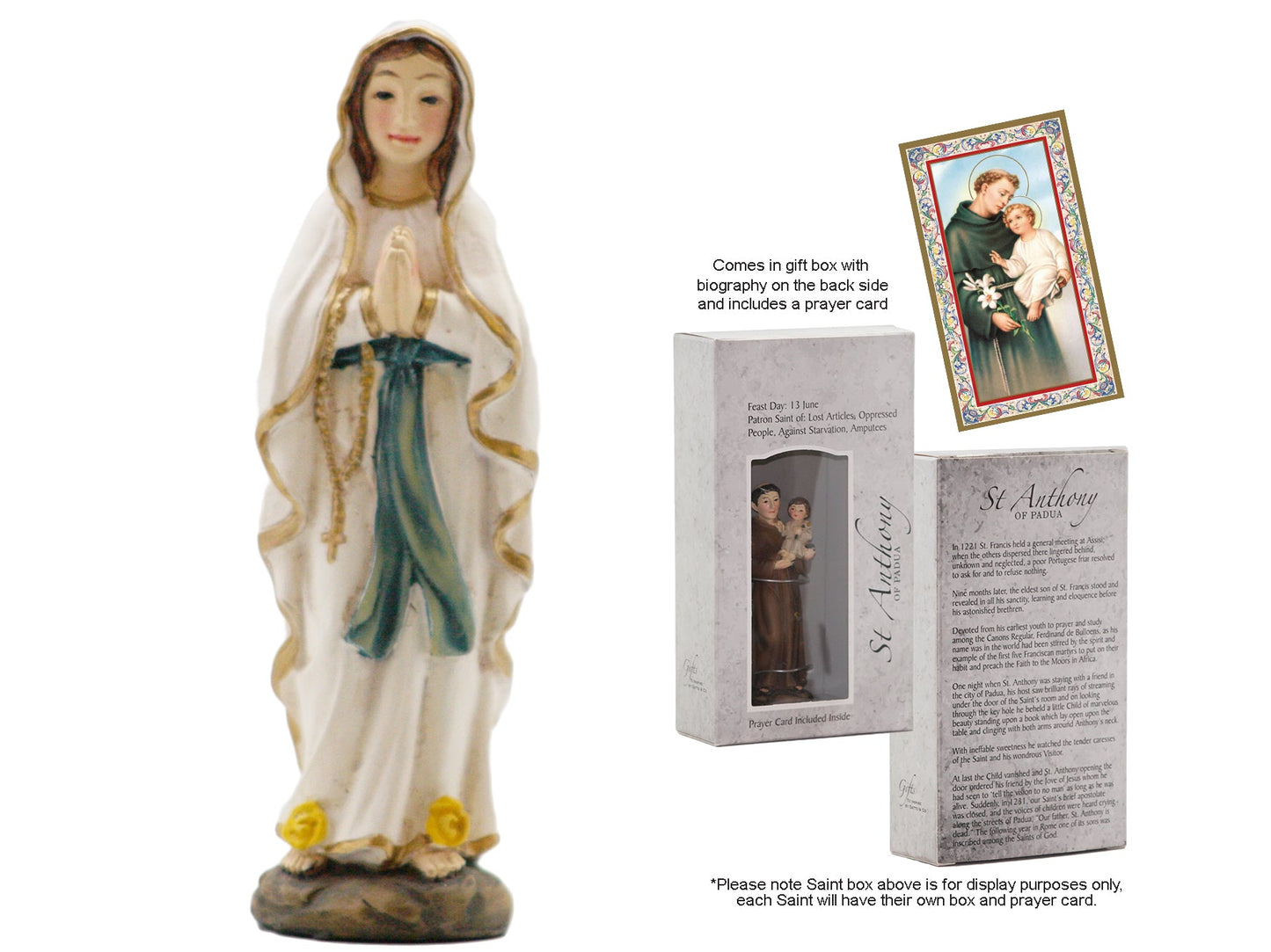 Statue - Boxed Statue with Prayer Cards - Our Lady of Lourdes (resin - 87mm high)